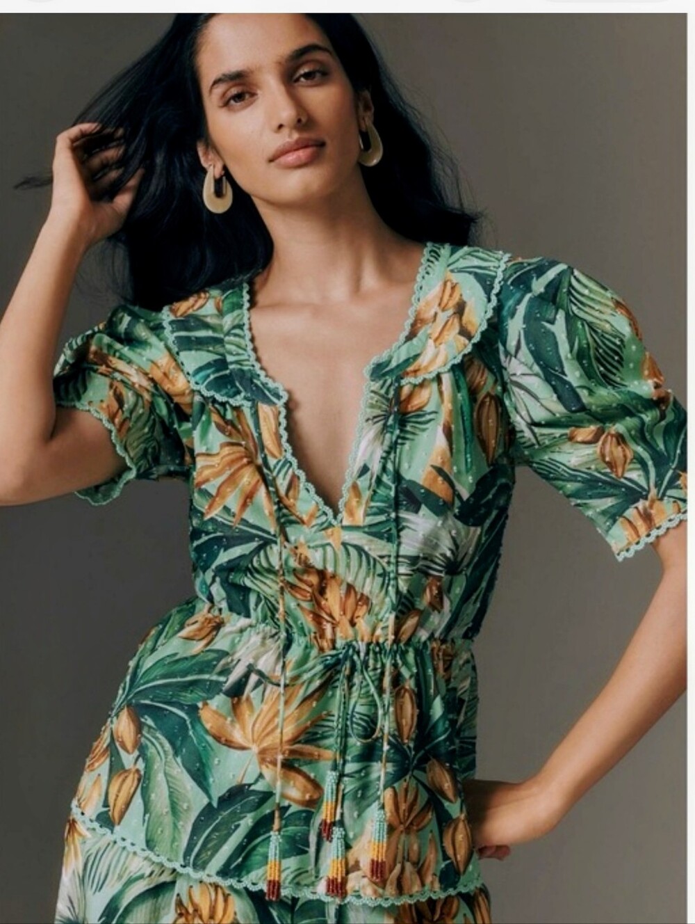 FARM RIO puff-sleeve Babydoll Blouse sz XS *NEW*